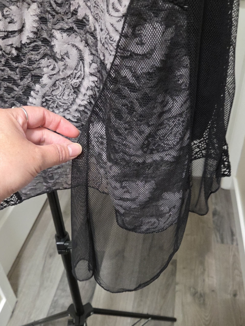 Papa Vancouver Black Gray Paisley Mesh Lace Overlay Tunic Top Fairy Grunge Boho - Picture 7 of 11